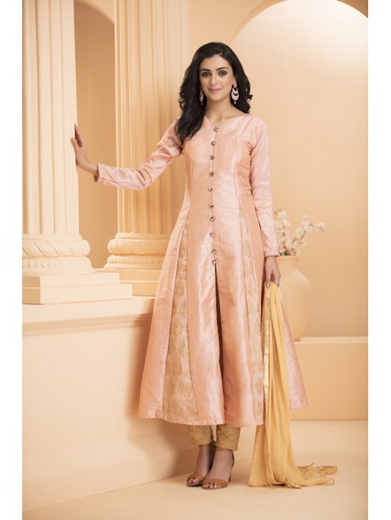 Coral Pink Princess Cut Dress Ocassional Outfit Readymade Suit