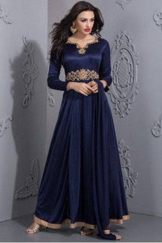 Beautiful Blue Satin Long Dress Evening Gown