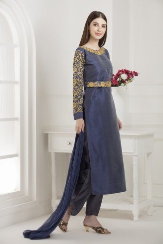 BLUE AND GOLD INDIAN PAKISTANI PARTY WEAR SALWAR SUIT
