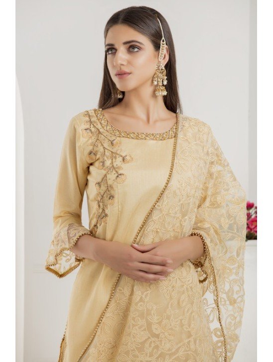 Beige Banglori Silk Readymade Gharara Suit