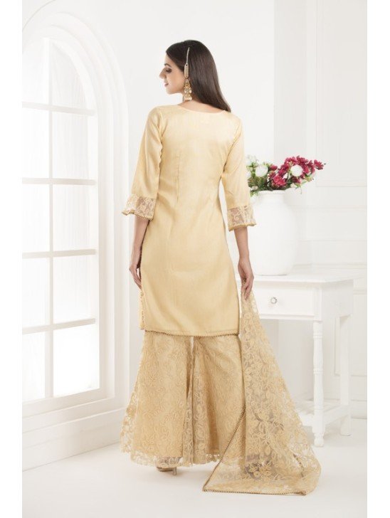 Beige Banglori Silk Readymade Gharara Suit