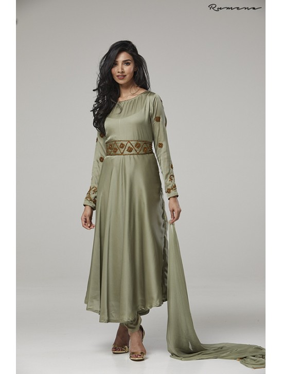 Moss Green Indian Suit Wedding Anarkali Dress Readymade