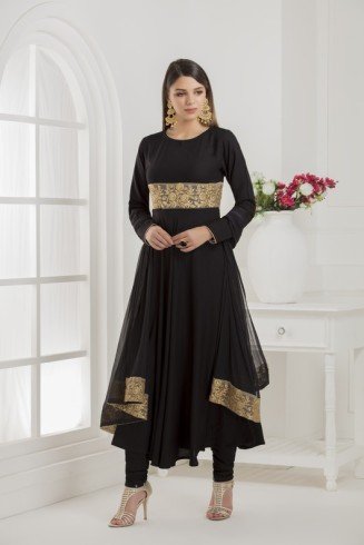 BLACK EID WEDDING PARTY DESIGNER FLARED SUIT 