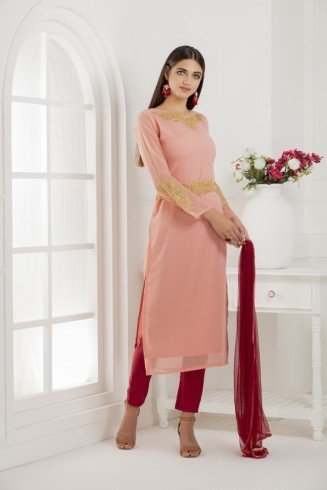 DUSTY PINK AND RED SALWAR PARTY SUIT 