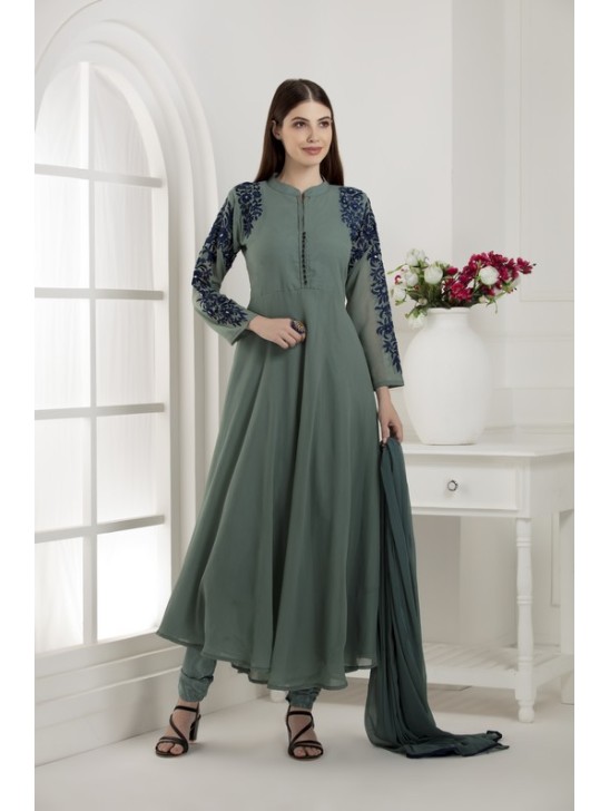 ULTRAMARINE GREEN GEORGETTE DESIGNER READYMADE SUIT