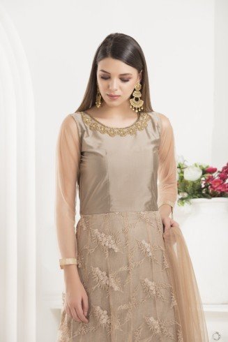 Beige Indian Anarkali Dress Wedding Party Suit