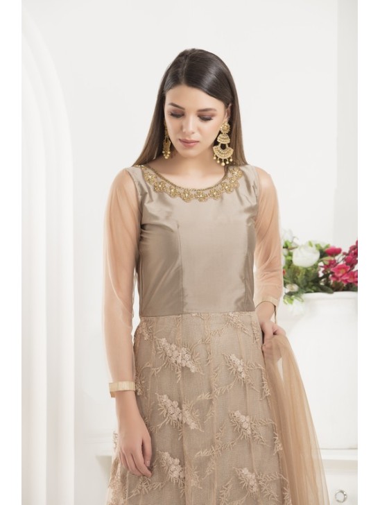 Beige Indian Anarkali Dress Wedding Party Suit