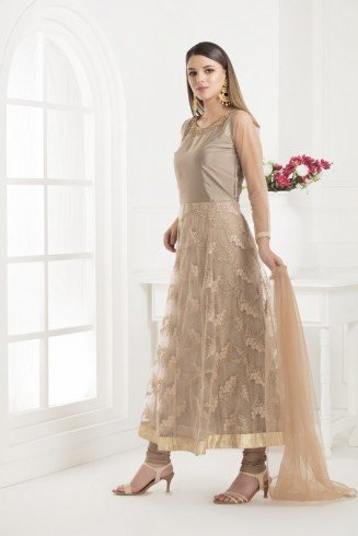 Beige Indian Anarkali Dress Wedding Party Suit