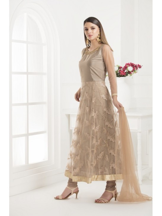 Beige Indian Anarkali Dress Wedding Party Suit