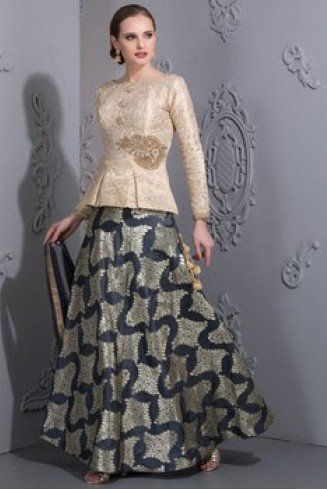 Cream Designer Blouse Satin Maxi Skirt Wedding Outfit