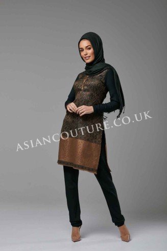BLACK NICELY EMBROIDERED WINTER WEAR READY MADE OUTFIT