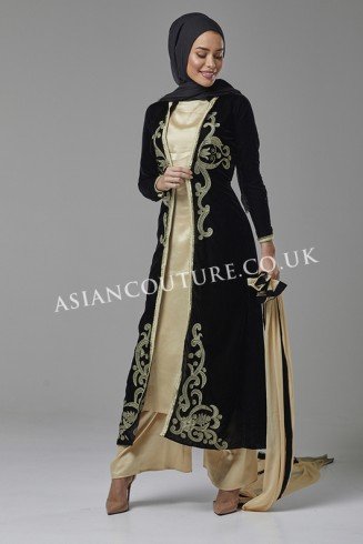 BLACK AND GOLD JACKET STYLE READY MADE DRESS