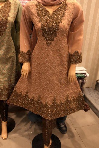 BROWN CHIFFON EMBROIDERED PAKISTANI STYLE READYMADE SUIT