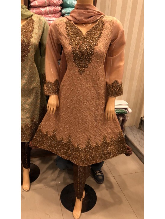 BROWN CHIFFON EMBROIDERED PAKISTANI STYLE READYMADE SUIT