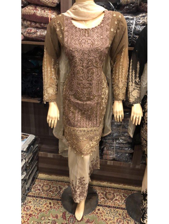 FANCY CHIFFON EMBROIDERED SHIRT AND TROUSER PAKISTANI STYLE READYMADE SUIT