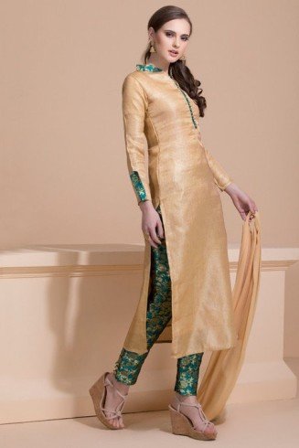 BEIGE BROCADE STYLE CHURIDAAR DRESS