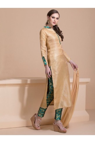 BEIGE BROCADE STYLE CHURIDAAR DRESS