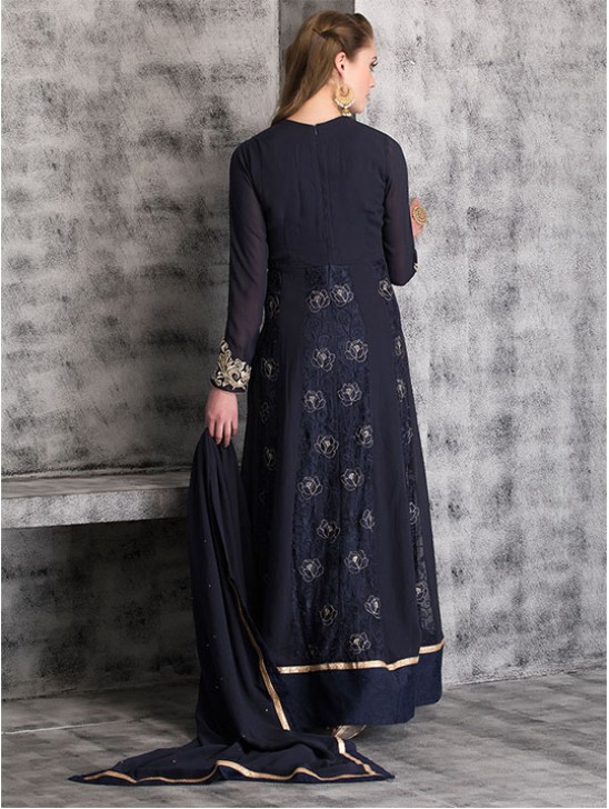 NAVY BLUE FLOWY MAXI STYLE LONG DRESS