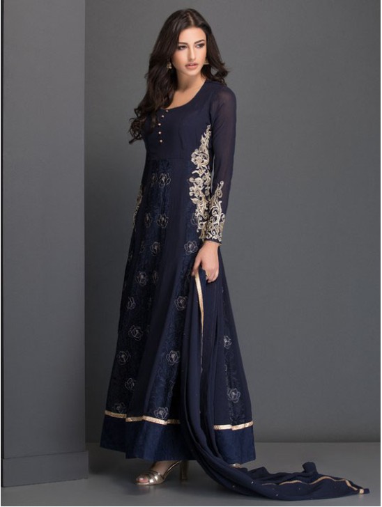 NAVY BLUE FLOWY MAXI STYLE LONG DRESS