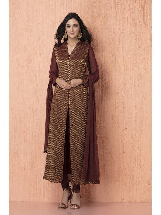 Bronze Dress With Front Slit Indian Readymade A line Suit
