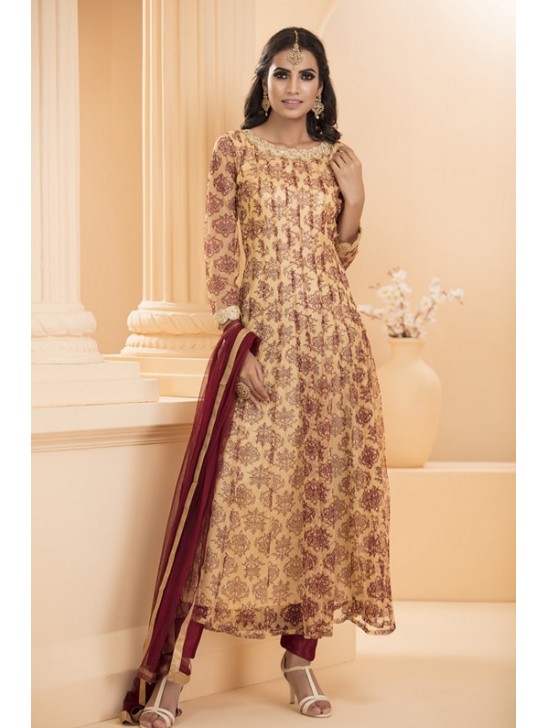 Beige Maroon Indian Readymade Anarkali Suit