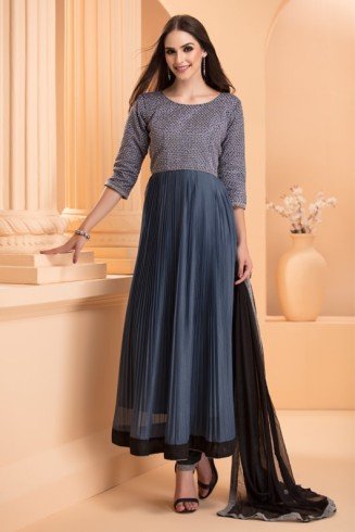 Denim Blue Dress Long Frock Indian Anarkali Suit Readymade 