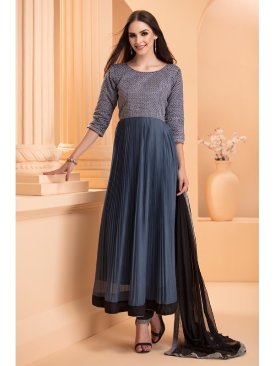 Denim Blue Dress Long Frock Indian Anarkali Suit Readymade