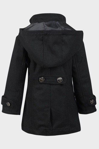 Black Wool Blend Hooded Girls Winter Coat