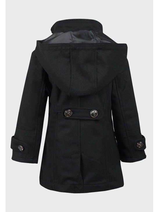 Black Wool Blend Hooded Girls Winter Coat