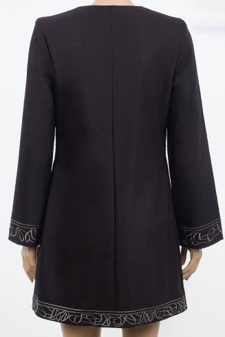 Black & White Silver Collarless A Line Ladies Coat