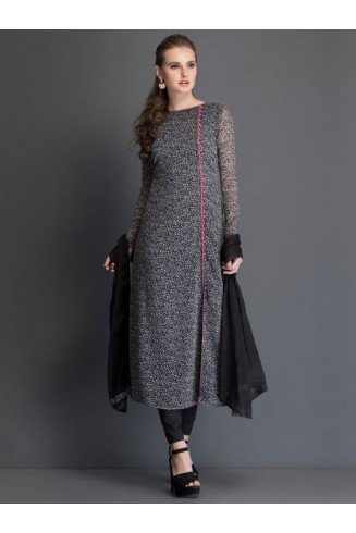  Side Slit Dress Polka Black Grey Readymade Ladies Suit