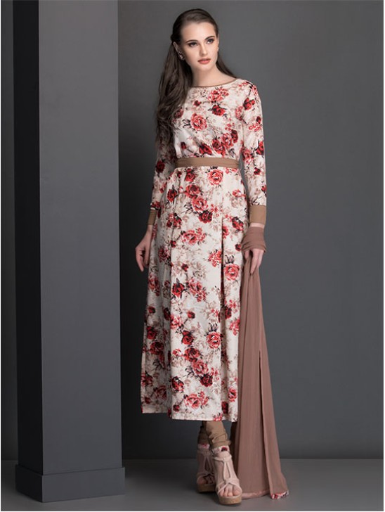 Red Floral Designer Dress Readymade Indian Suit