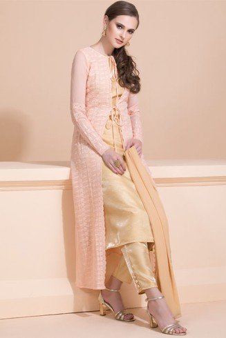 Gold Jacket Dress Luxury Pakistani Designer Party Suit