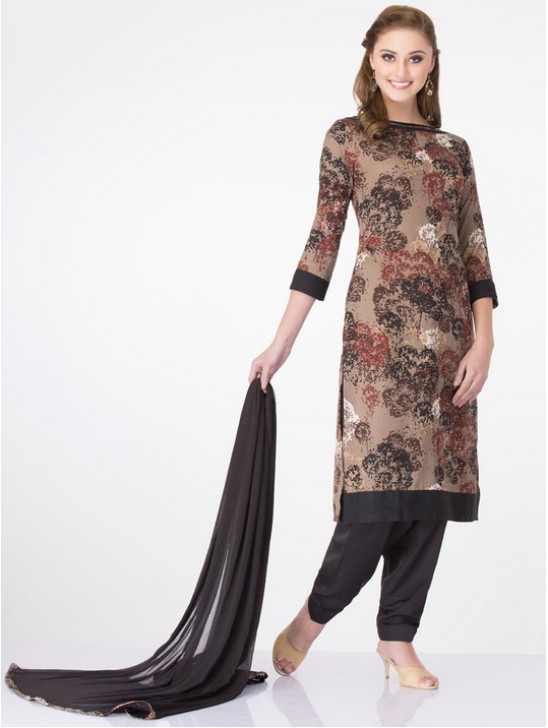 Black Maroon Floral Printed Dress Readymade Suit