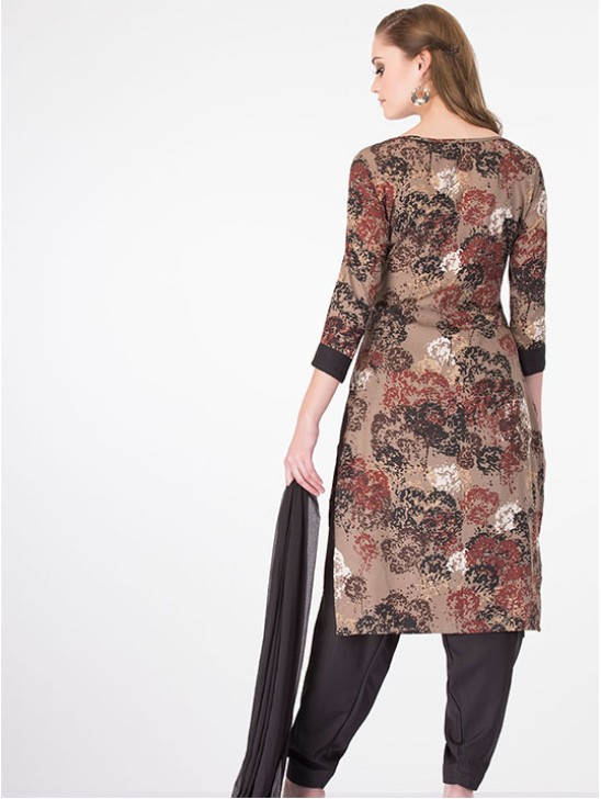 Black Maroon Floral Printed Dress Readymade Suit