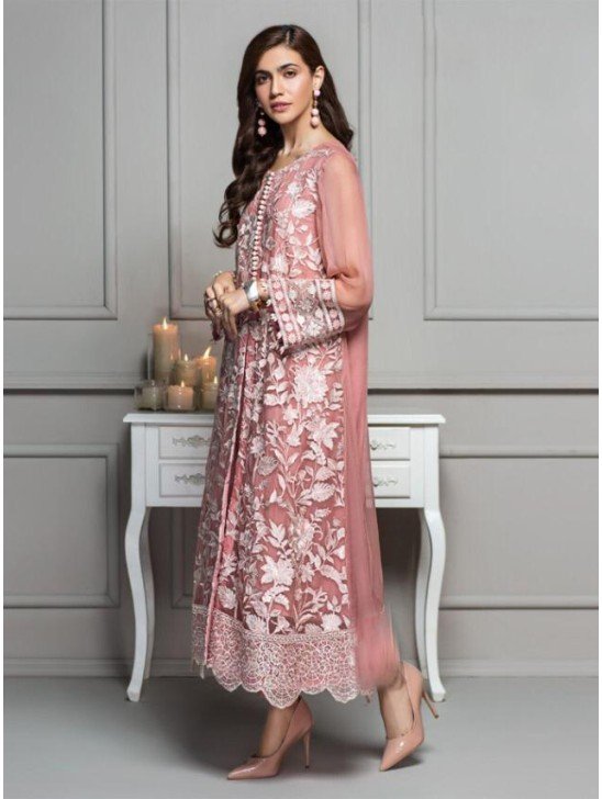 Pink & White Embroidered Pakistani Suit Fancy Wedding Dress