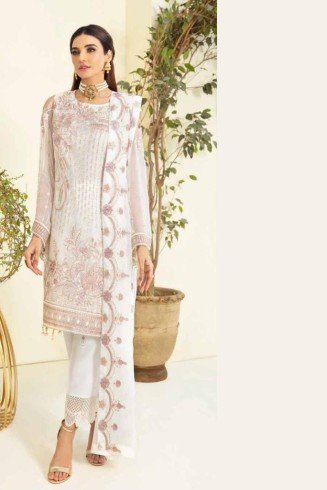 White Embroidered Salwar Kameez Fancy Pakistani Suit