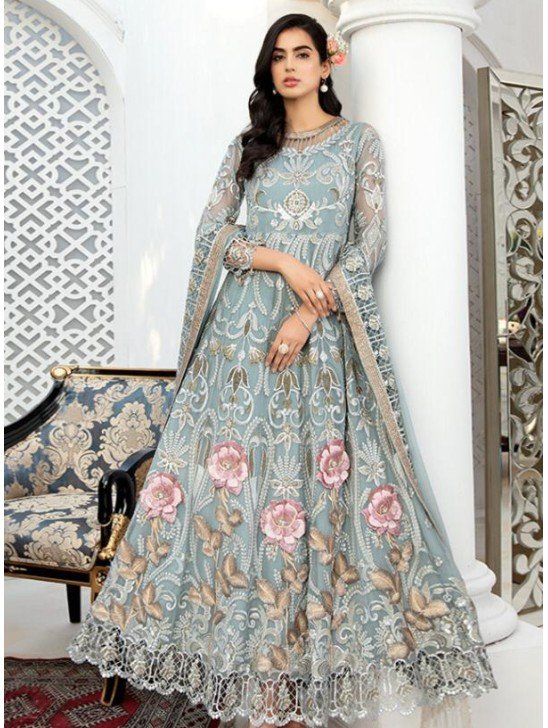 Pastel Light Green Pakistani Designer Party Wear Anarkali Gown