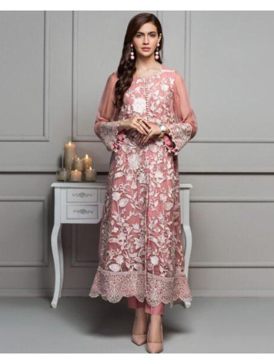 Pink & White Embroidered Pakistani Suit Fancy Wedding Dress
