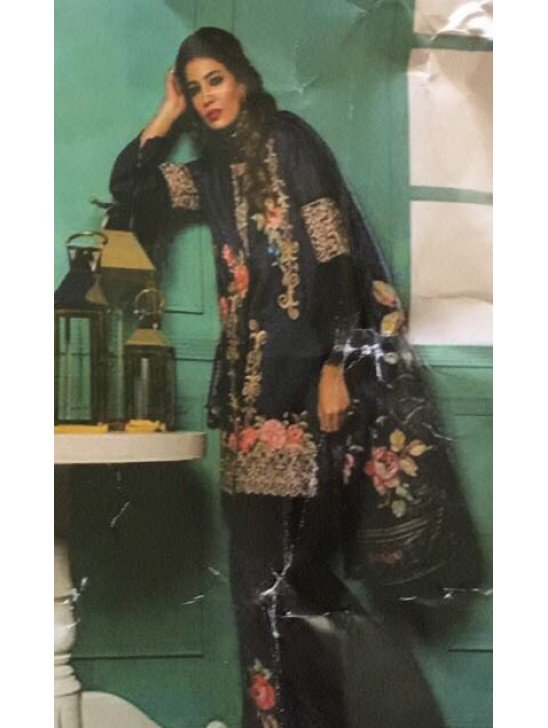 BLACK LINEN READY MADE PAKISTANI STYLE SALWAR KAMEEZ