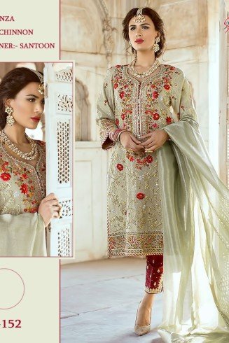 Silver Green Embroidered Salwar Suit Fancy Pakistani Wedding Dress