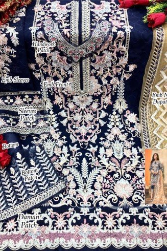 Navy Blue Maria b Style Pakistani Suit Embroidered Fancy Dress