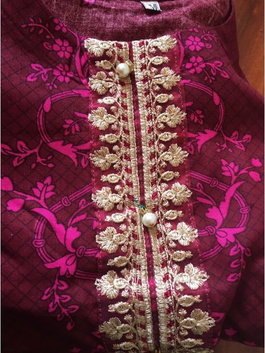 MAROON MARIA B LINEN READY MADE PAKISTANI STYLE SUIT