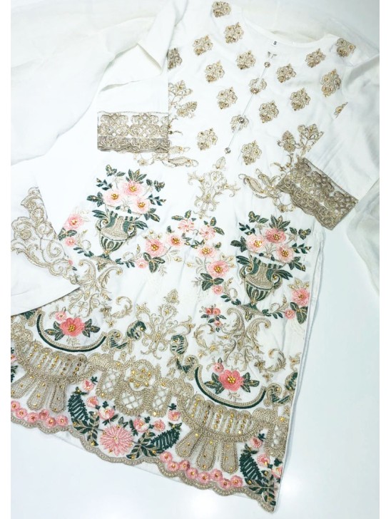 BRILLIANT WHITE PAKISTANI DESIGNER LINEN SALWAR SUIT