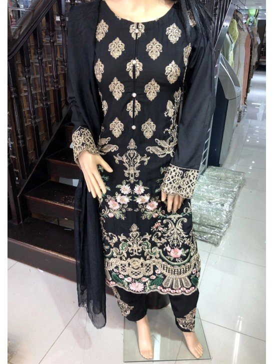 BLACK HEAVY EMBELLISHED READY TO WEAR PAKISTANI DESIGNER SALWAR KAMEEZ