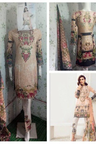 Beige Pakistani Lawn Readymade Salwar Suit  