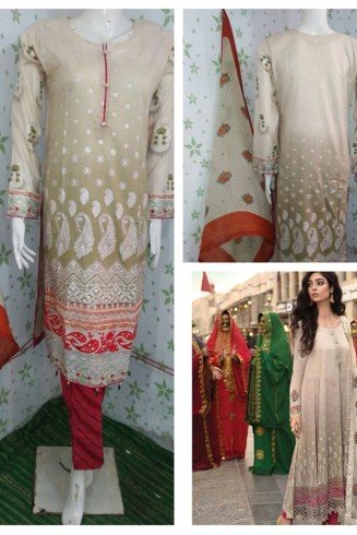 BEIGE MARIA B LUXURY READY TO WEAR SPRING LAWN SUIT