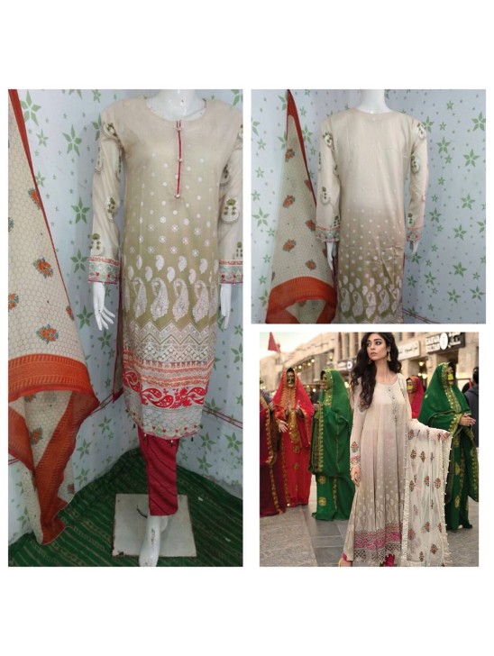 BEIGE MARIA B LUXURY READY TO WEAR SPRING LAWN SUIT