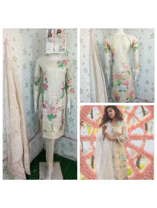 CREAM SUMMER WEAR PAKISTANI STYLE SALWAR SUIT