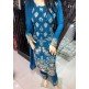 Mosaic Blue Embroidered Linen Readymade Indian Salwar Suit